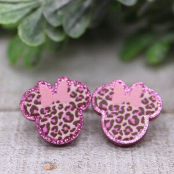 Minnie Mouse pink cheetah stud earrings - Picture 1 of 1